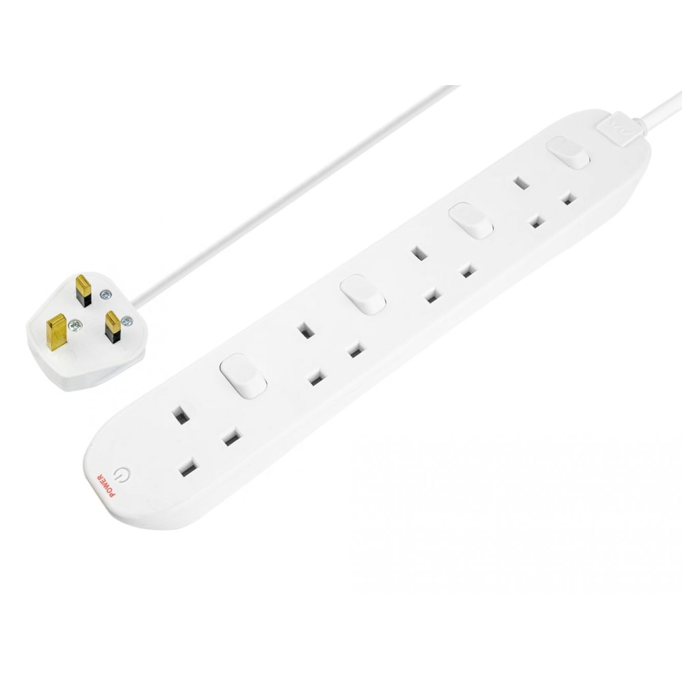 Extension Lead 240V 4-Gang 13A White Switched 2m MSTSWC4210