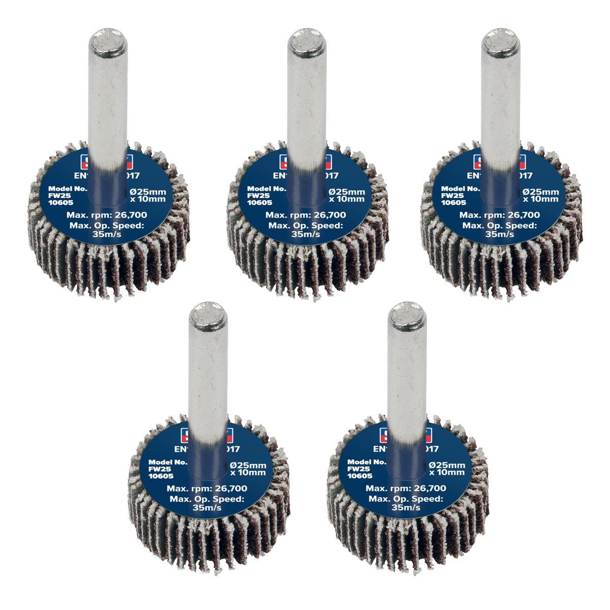 Flap Wheel Ø25 x 10mm 6mm Shaft 60Grit - Pack of 5 FW2510605