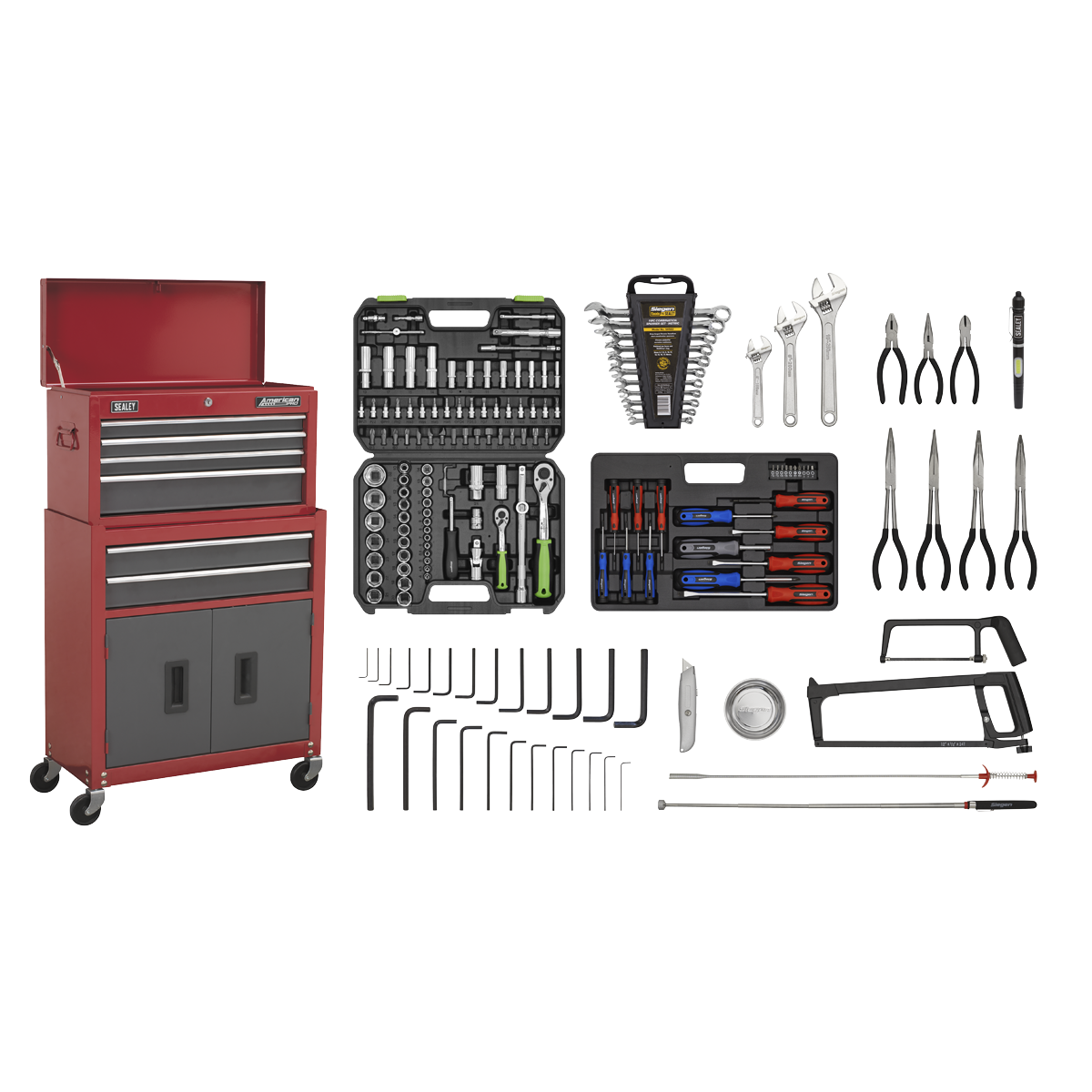 Topchest & Rollcab Combination 6 Drawer with Ball-Bearing Slides - Red/Grey & 170pc Tool Kit AP2200BBCOMBO