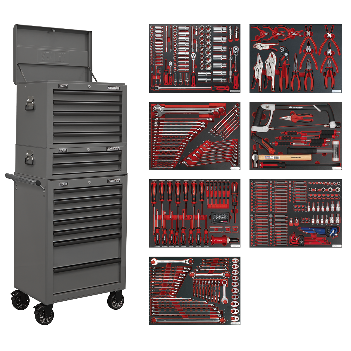 Superline PRO® Tool Chest Combination 14 Drawer with 446pc Tool Kit - Grey TBTPCOMBO6