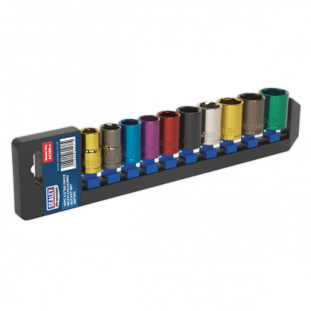 Multi-Coloured Socket Set 10pc 1/2"Sq Drive WallDrive® Metric AK288