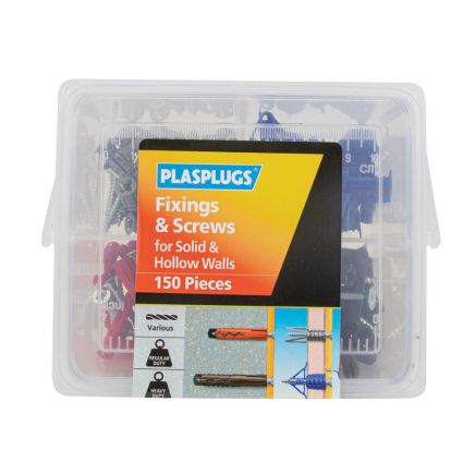Fixings & Screws Kit for Solid & Hollow Walls, 150 Piece PLAKMIX150