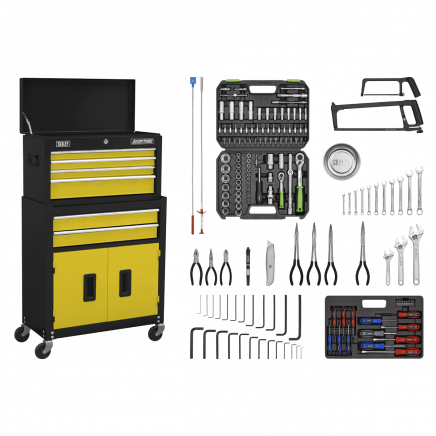 Topchest & Rollcab Combination 6 Drawer with Ball-Bearing Slides - Yellow/Black & 170pc Tool Kit AP22YCOMBO