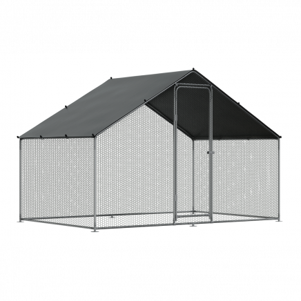 Dellonda 3 x 2 x 2m Walk-In Chicken Run, Galvanized Steel, Roof Cover, PVC Coated Chicken Wire DG278