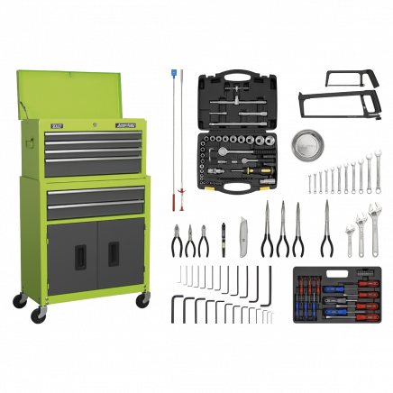 6 Drawer Topchest & Rollcab Combination with Ball-Bearing Slides - Hi-Vis Green/Grey & 170pc Tool Kit AP2200COMBOHV