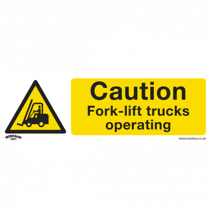 Warning Safety Sign - Caution Fork-Lift Trucks - Self-Adhesive Vinyl - Pack of 10 SS44V10