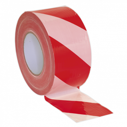 Hazard Warning Barrier Tape 80mm x 100m Red/White Non-Adhesive BTRW