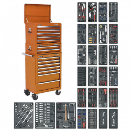Tool Chest Combination 14 Drawer with Ball-Bearing Slides - Orange & 1179pc Tool Kit SPTOCOMBO1