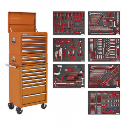 Tool Chest Combination 14 Drawer with Ball-Bearing Slides - Orange & 446pc Tool Kit TBTPCOMBO4