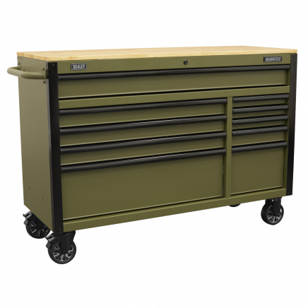 Superline PRO® Mobile Trolley with Wooden Worktop & Power Bar 10 Drawer 1320mm AP5210KBE
