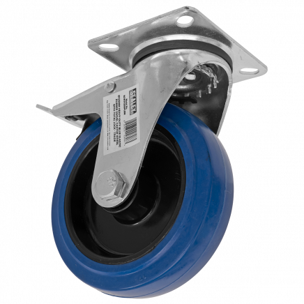 Heavy-Duty Blue Elastic Rubber Swivel Castor Wheel with Total Lock Ø125mm - Trade SCW3125SPLEM