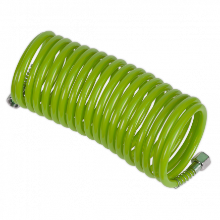 PE Coiled Air Hose 5m x Ø5mm with 1/4"BSP Unions - Green SA335G