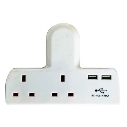 T-shape Socket 2 Way Adaptor 13A Fused with USB DCN1695