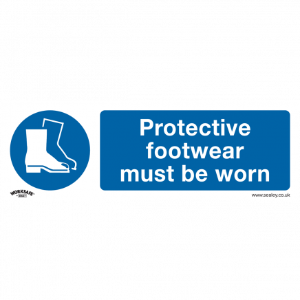 Mandatory Safety Sign - Protective Footwear Must Be Worn - Rigid Plastic - Pack of 10 SS7P10