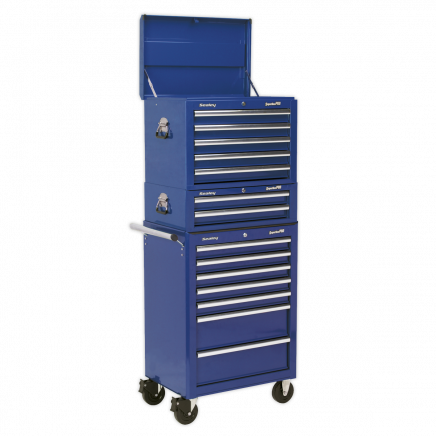 Topchest, Mid-Box & Rollcab Combination 14 Drawer with Ball-Bearing Slides - Blue APSTACKTC