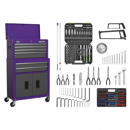 Topchest & Rollcab Combination 6 Drawer with Ball-Bearing Slides - Purple/Grey & 170pc Tool Kit AP2200COMBOCP