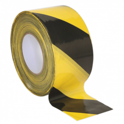 Hazard Warning Barrier Tape 80mm x 100m Black/Yellow Non-Adhesive BTBY