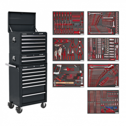 Tool Chest Combination 14 Drawer with Ball-Bearing Slides - Black & 446pc Tool Kit TBTPCOMBO2
