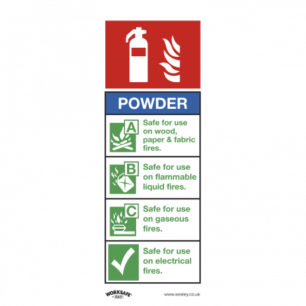 Safe Conditions Safety Sign - Powder Fire Extinguisher - Self-Adhesive Vinyl - Pack of 10 SS52V10