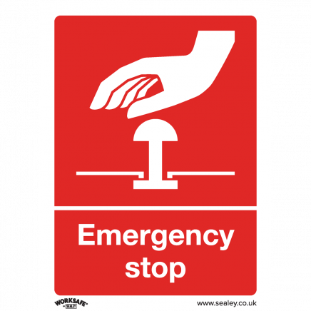 Safe Conditions Safety Sign - Emergency Stop - Self-Adhesive Vinyl - Pack of 10 SS35V10