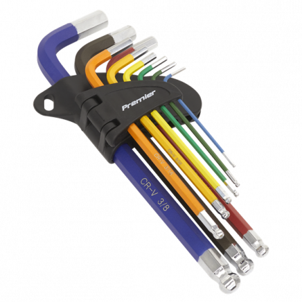 Ball-End Hex Key Set 9pc Long Colour-Coded Imperial AK7197