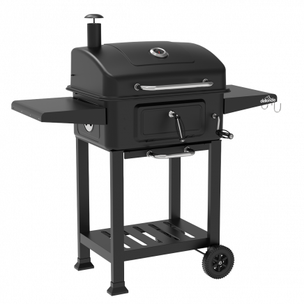 Dellonda Charcoal Grill BBQ Smoker and Trolley with 2 Side Shelves - Black DG283