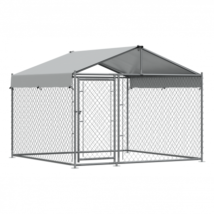 Dellonda 2 x2 x 1.5m Dog Kennel, Galvanised Steel, Roof Cover, Chain Link Fencing DG281