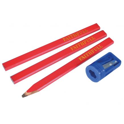Carpenters' Pencils Red (Pack 3 + Sharpener) FAICPSHARP