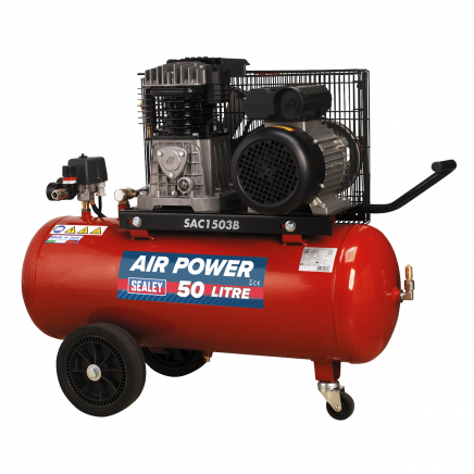 Air Compressor 50L Belt Drive 3hp with Cast Cylinders & Wheels SAC1503B