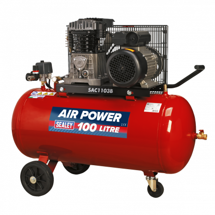 Air Compressor 100L Belt Drive 3hp with Cast Cylinders & Wheels SAC1103B