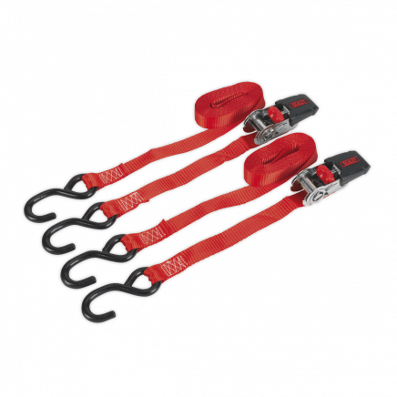 Ratchet Straps 25mm x 4m Polyester Webbing with S-Hooks 800kg Breaking Strength - Pair TD284SD