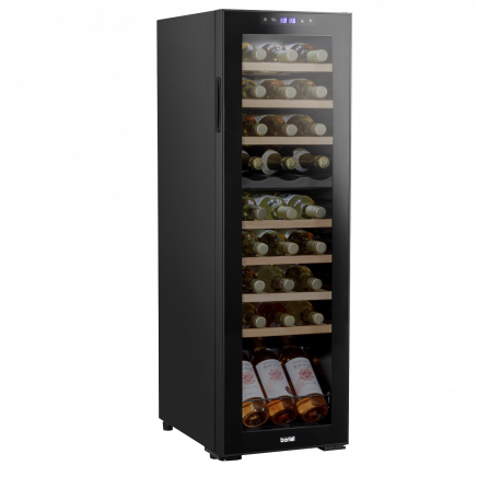 Baridi 27 Bottle Dual Zone Wine Cooler, Fridge with Digital Touch Screen Controls, Wooden Shelves & LED Light, Black DH90