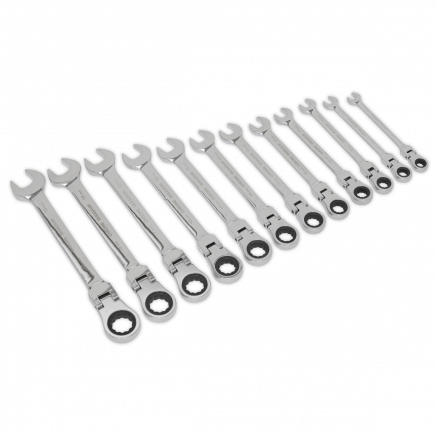 Flexible Head Ratchet Combination Spanner Set 12pc Metric S0635