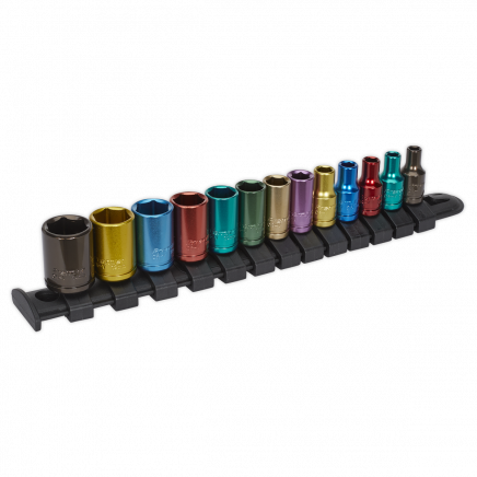 Multi-Coloured Socket Set 13pc 1/4"Sq Drive 6pt WallDrive® Metric AK2872
