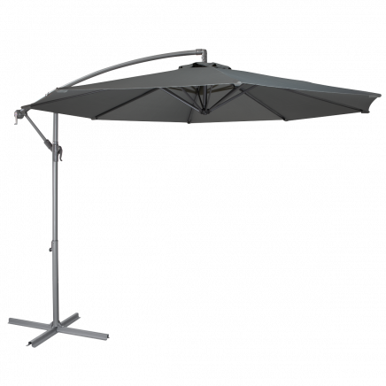 Dellonda Ø3m Banana Parasol/Umbrella for Garden, Patio with Crank Handle, 8 Ribs and Cover, Grey CanopY DG264