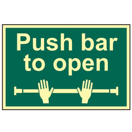 Push Bar To Open - Photoluminescent 300 x 200mm SCA1584