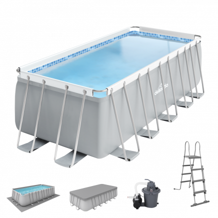 Dellonda 21ft Deluxe Steel Frame Swimming Pool, Rectangular with Step Ladder, Pool and Ground Covers and Filter Sand Pump DL150