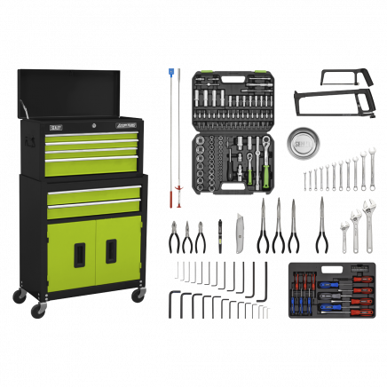 Topchest & Rollcab Combination 6 Drawer with Ball-Bearing Slides - Green/Black & 170pc Tool Kit AP22HVGCOMBO