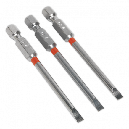 Power Tool Bit Slotted 4mm Colour-Coded S2 75mm Pack of 3