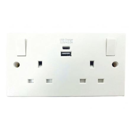 Switched Socket 2-Gang + 2 USB A/C Ports 13A DCN4420NB