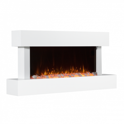 Baridi 46” Wall Mounting 1000W/2000W Electric Fireplace with LED Flame Effects, Side Glass Decoration and Pebble Accessories, White DH113