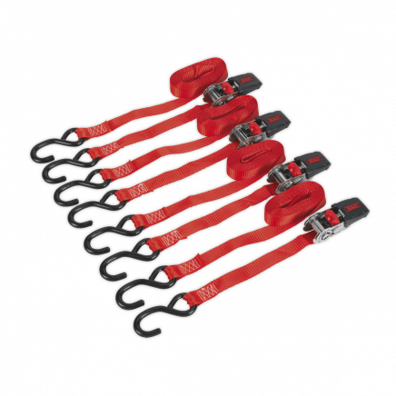 Ratchet Strap 25mm x 4m Polyester Webbing with S-Hooks 800kg Breaking Strength - 2 Pairs TD484SD