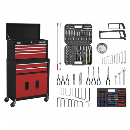 Topchest & Rollcab Combination 6 Drawer with Ball-Bearing Slides - Red/Black & 170pc Tool Kit AP22RCOMBO