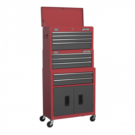 Topchest, Mid-Box & Rollcab 9 Drawer Stack - Red AP2200BBSTACK