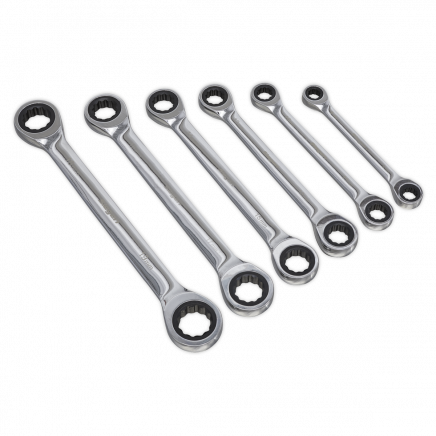 Double End Ratchet Ring Spanner Set 6pc Metric S0636