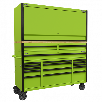 15 Drawer 1549mm Mobile Trolley with Wooden Worktop and Hutch and 2 Drawer Riser AP6115BECOMBO1