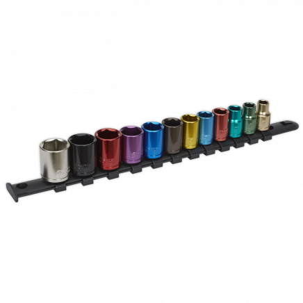 Multi-Coloured Socket Set 12pc 3/8"Sq Drive 6pt WallDrive® Metric