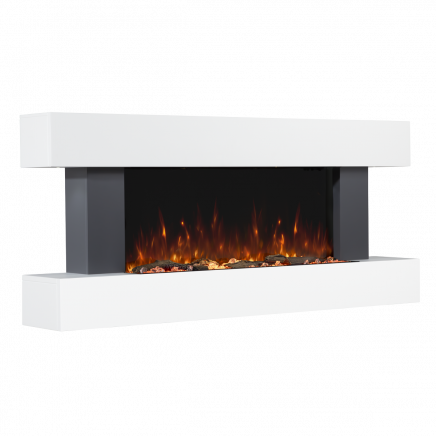 Baridi 46” Wall Mounted 1000W/2000W Electric Fireplace with LED Flame Effects, Side Glass Decoration and Pebble Accessories, Grey DH112