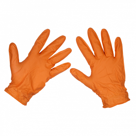 Orange Diamond Grip Extra-Thick Nitrile Powder- Free Gloves Large - Pack of 50 SSP56L
