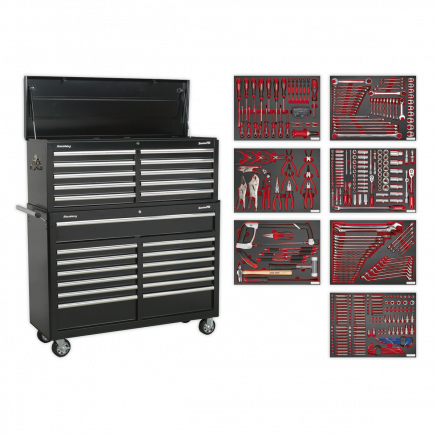 Tool Chest Combination 23 Drawer with Ball-Bearing Slides - Black with 446pc Tool Kit TBTPBCOMBO4